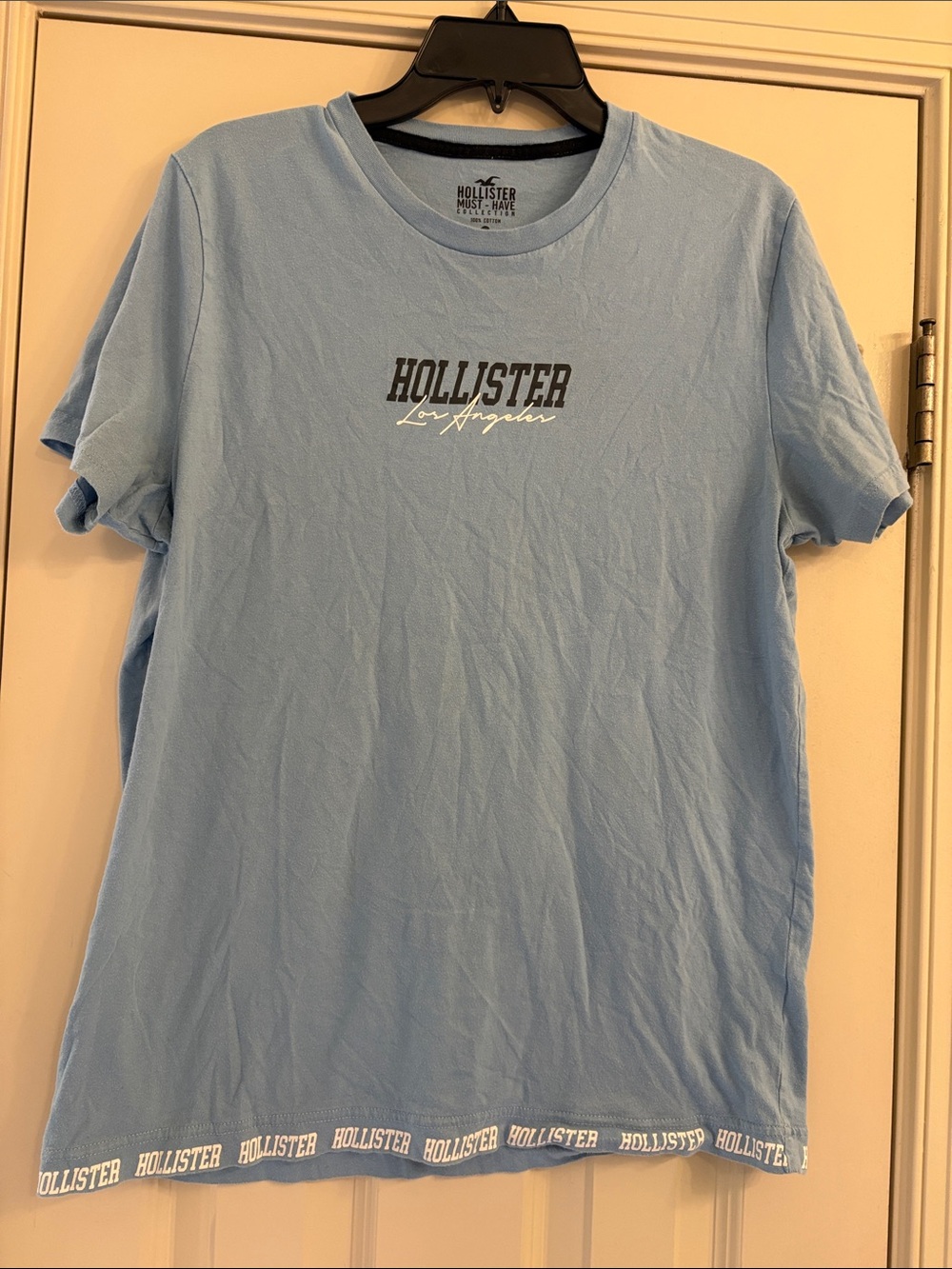 Hollister Light Blue Crewneck Tee with White and Black Logo